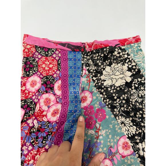Pinko‎ Skirt Womens 2 Pink Bibidi Gonna Pink Printed Crepe Patchwork Floral - Picture 12 of 12